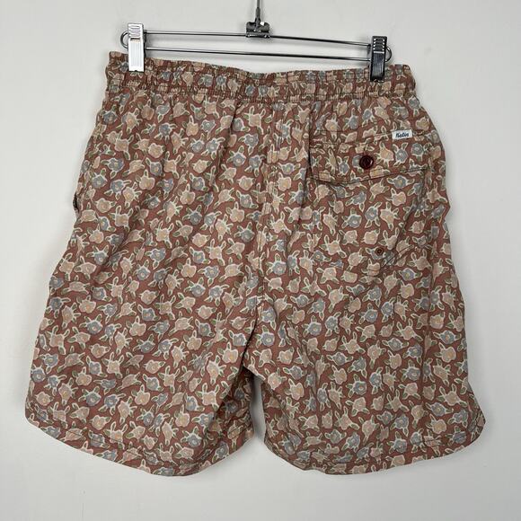 Katin Size‎ M Floral Volley Swim Trunks Tan Drawstring Shorts Lined Beach Surf - Picture 3 of 10